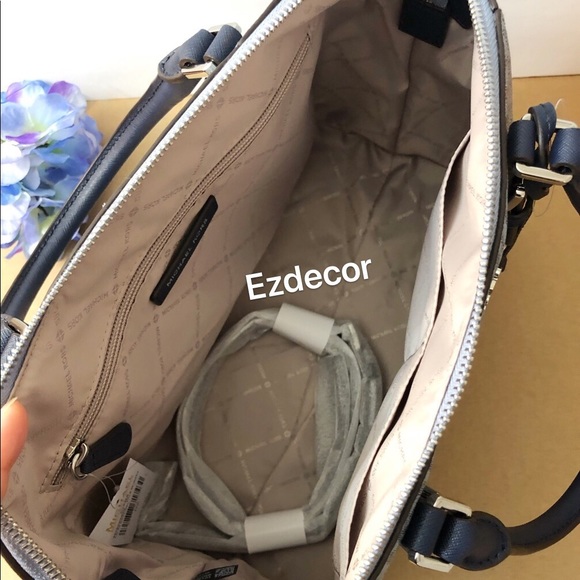 NWT Michael Kors Large Ciara Top Zip Satchel Navy - Picture 6 of 8